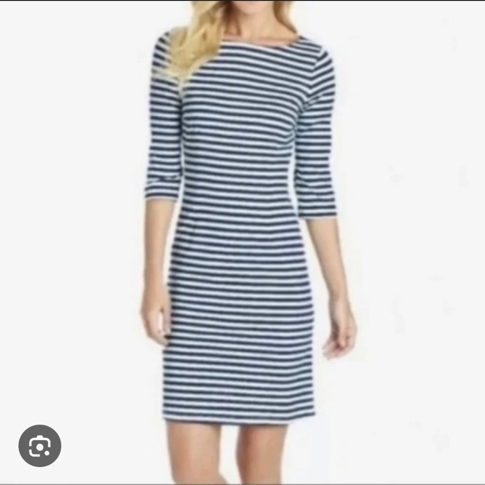 J McLaughlin Mari Blue Stripe Catalina Cloth Shirt Dress. Classic Coastal SZ M